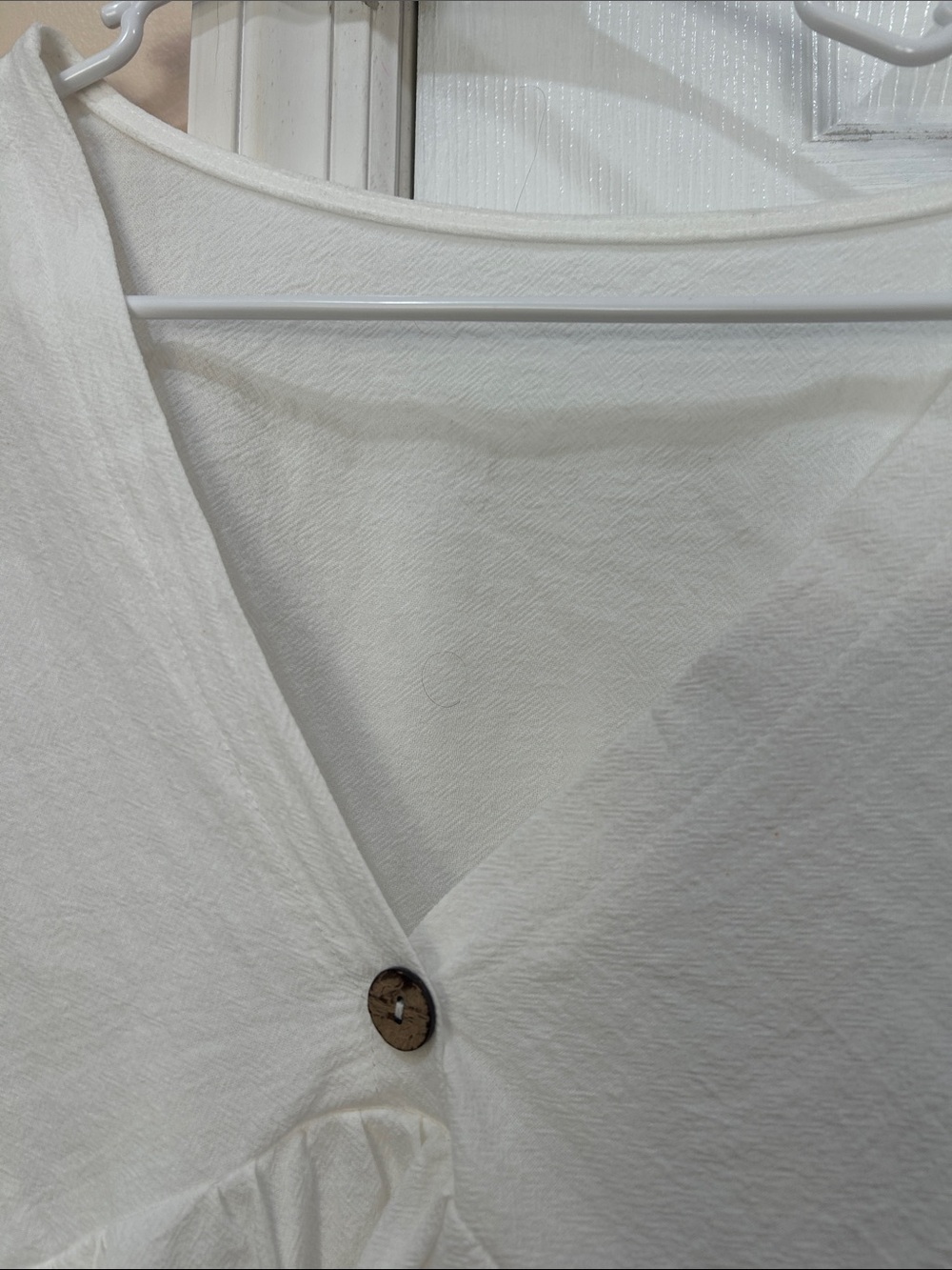 SHEIN White Ruffle V-Neck Button-Front Blouse - Picture 2 of 4